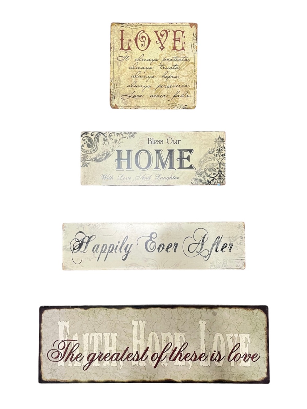 Rustic Cream & Brown Wall Plaque (Set of 4) - Home Wall Decor